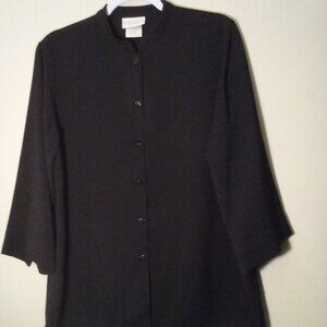 Jaclyn Smith Shirt Women M Button Up 3/4 Sleeve Classic Black